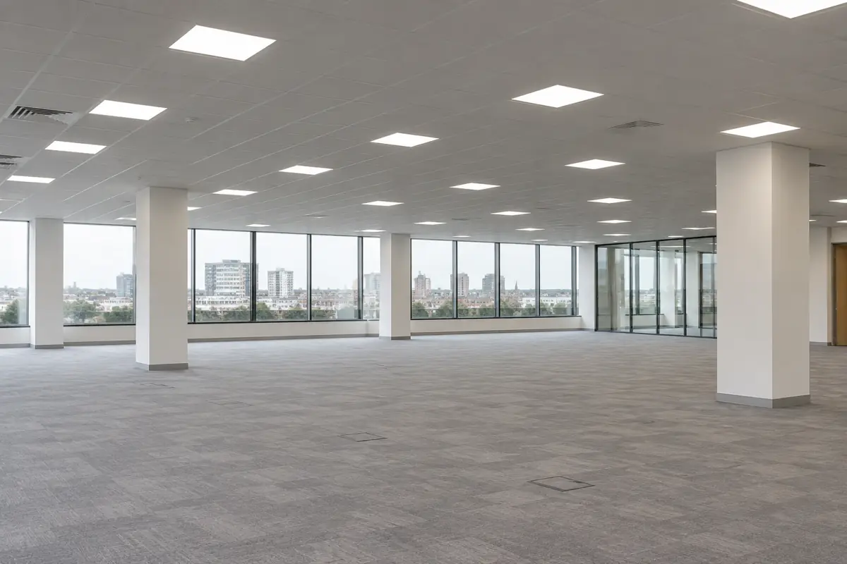 LED lighting grid in the ceiling of a new office